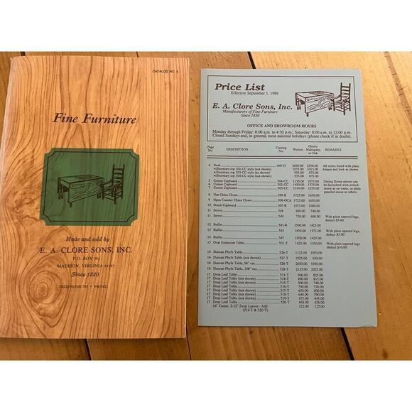 Vintage E.A. Clore & Sons Fine Furniture Catalog Price List. Madison Virginia - Picture 1 of 4
